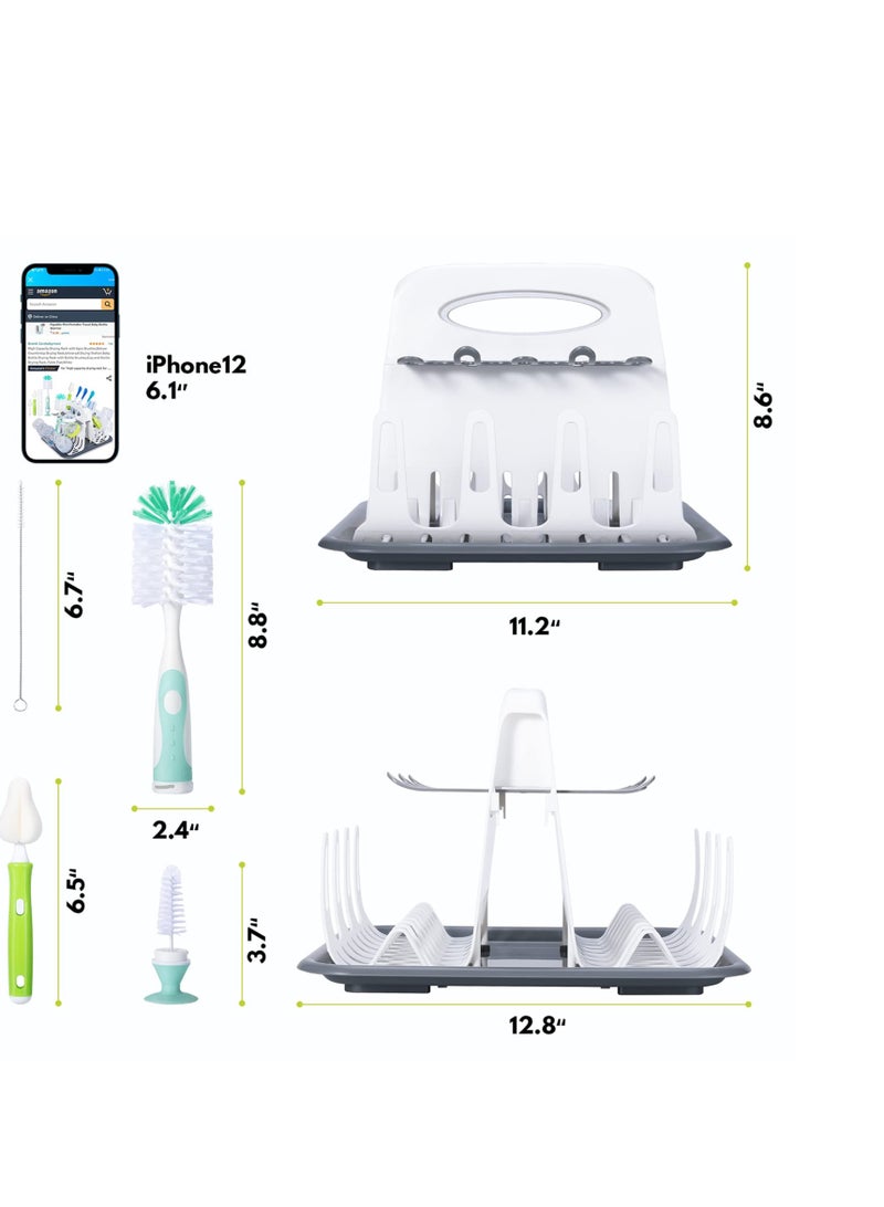 High Capacity Drying Rack with 5pcs Brushes Deluxe Countertop Drying Rack Universal Drying Station Baby Bottle Drying Rack with Bottle Brushes Cup and Bottle Drying Rack - Image 2