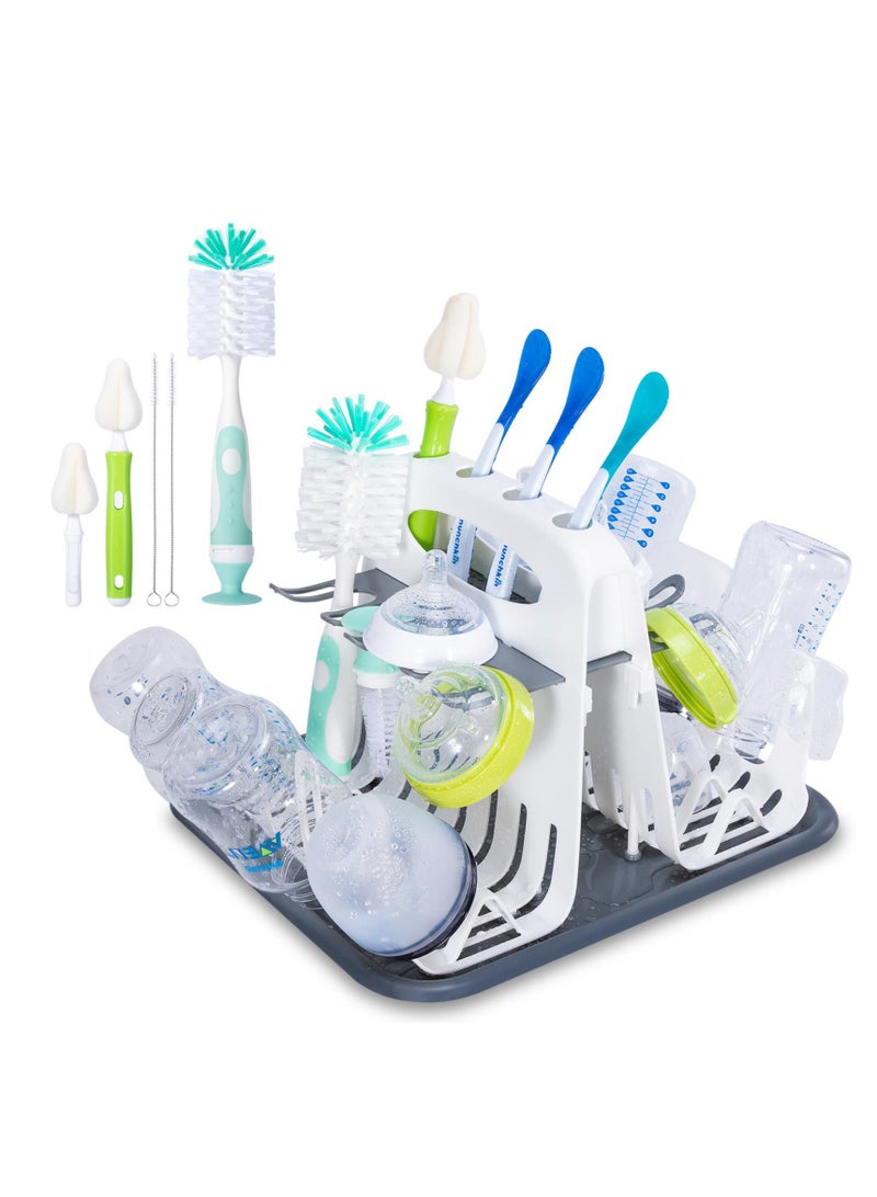 High Capacity Drying Rack with 5pcs Brushes Deluxe Countertop Drying Rack Universal Drying Station Baby Bottle Drying Rack with Bottle Brushes Cup and Bottle Drying Rack - Image 1