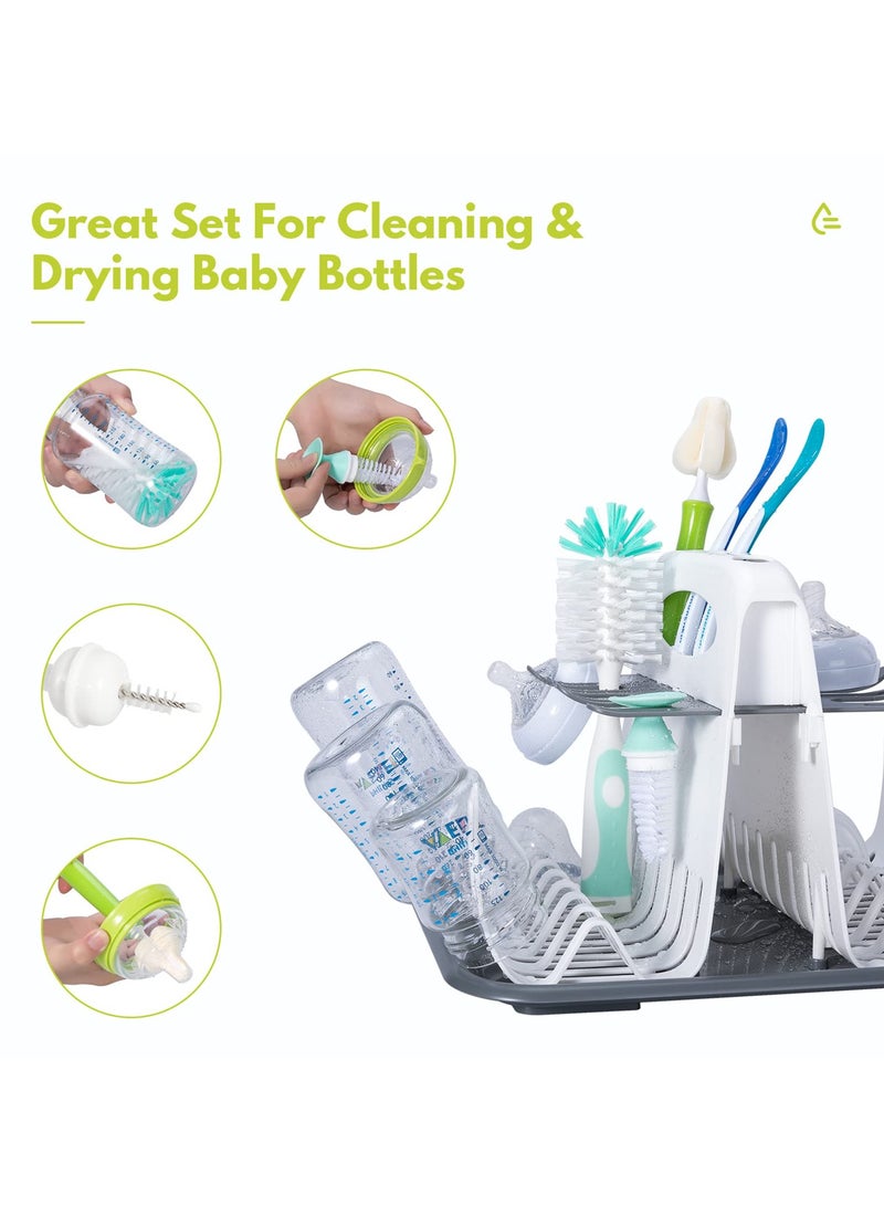 High Capacity Drying Rack with 5pcs Brushes Deluxe Countertop Drying Rack Universal Drying Station Baby Bottle Drying Rack with Bottle Brushes Cup and Bottle Drying Rack - Image 5