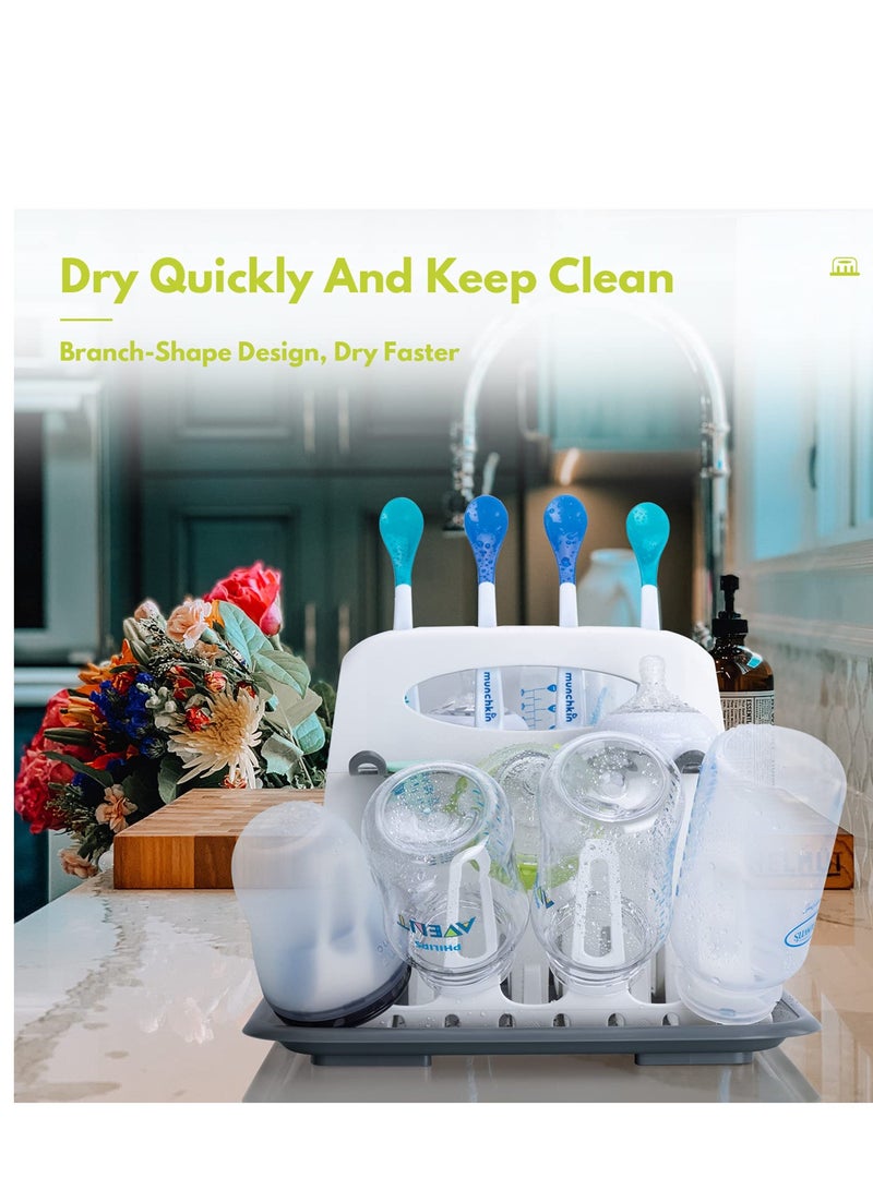 High Capacity Drying Rack with 5pcs Brushes Deluxe Countertop Drying Rack Universal Drying Station Baby Bottle Drying Rack with Bottle Brushes Cup and Bottle Drying Rack - Image 3