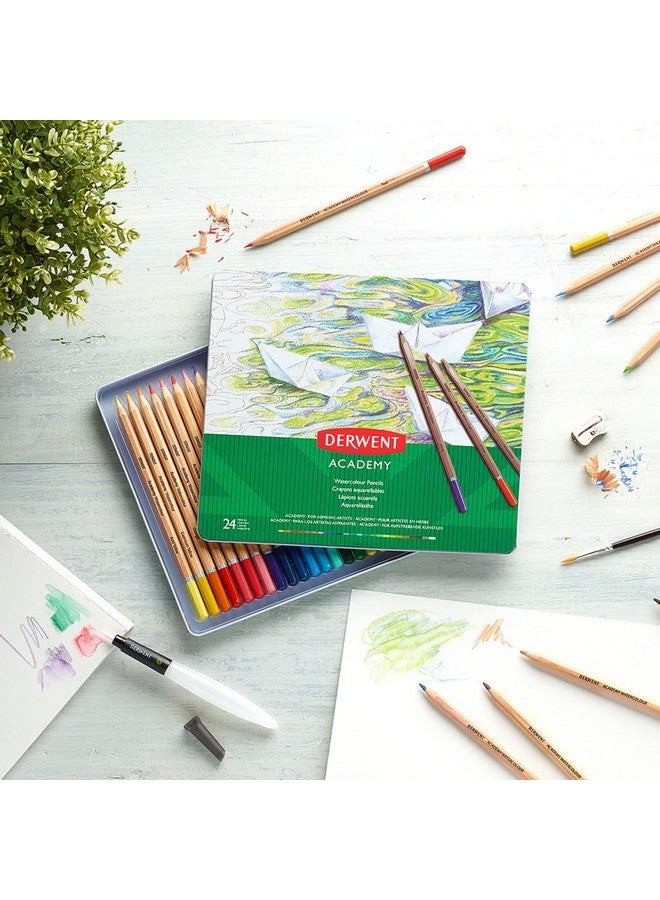 Derwent Academy Watercolour Pencils Tin (Set of 12), Blue, Multi - Image 3