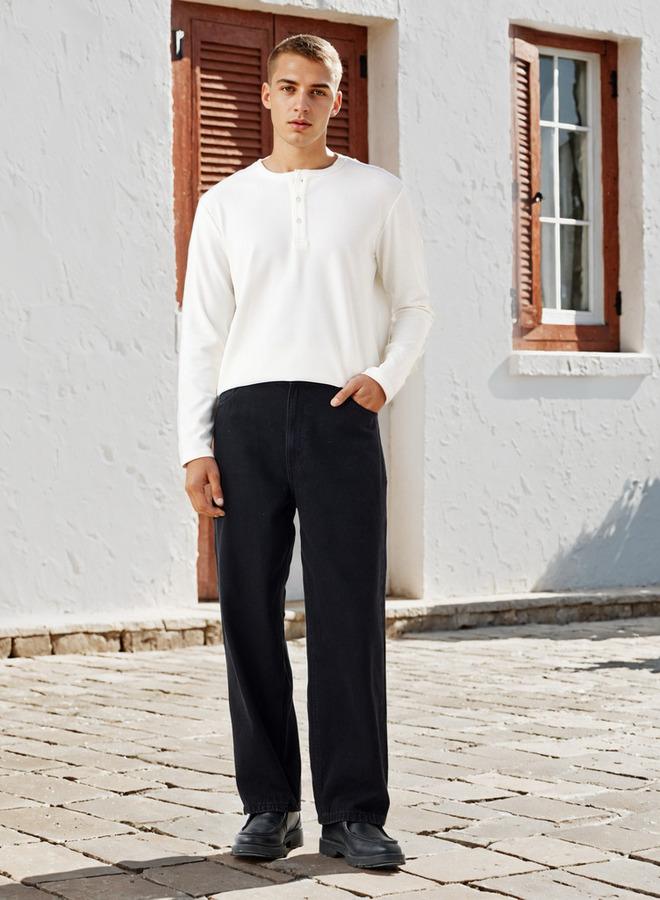 Lee Cooper Ribbed Henley Neck T-shirt - Image 2