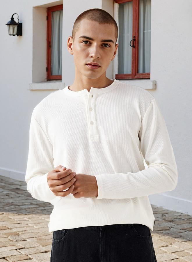 Lee Cooper Ribbed Henley Neck T-shirt - Image 1