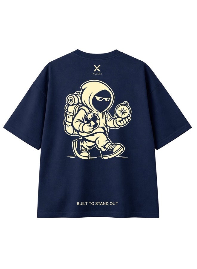 NOMAiX Astronaut T-Shirt │ Globe Compass Back Print │ Expat Streetwear │ Oversized Fit │ Made in UAE - Image 1