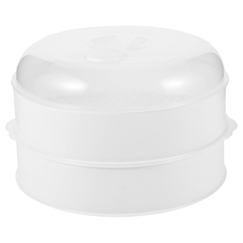 Double Layered Microwave Steamer Basket For Rice Vegetables Dumplings Fish White - Image 2