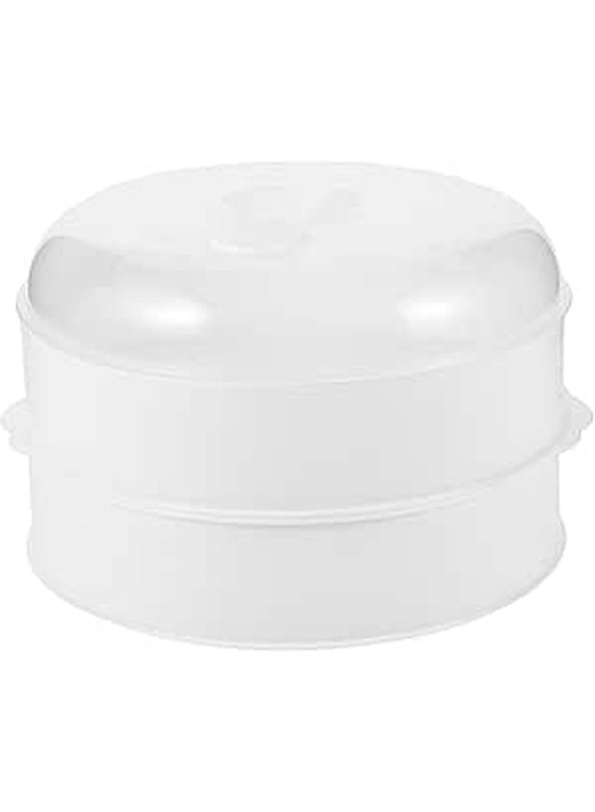 Double Layered Microwave Steamer Basket For Rice Vegetables Dumplings Fish White - Image 1