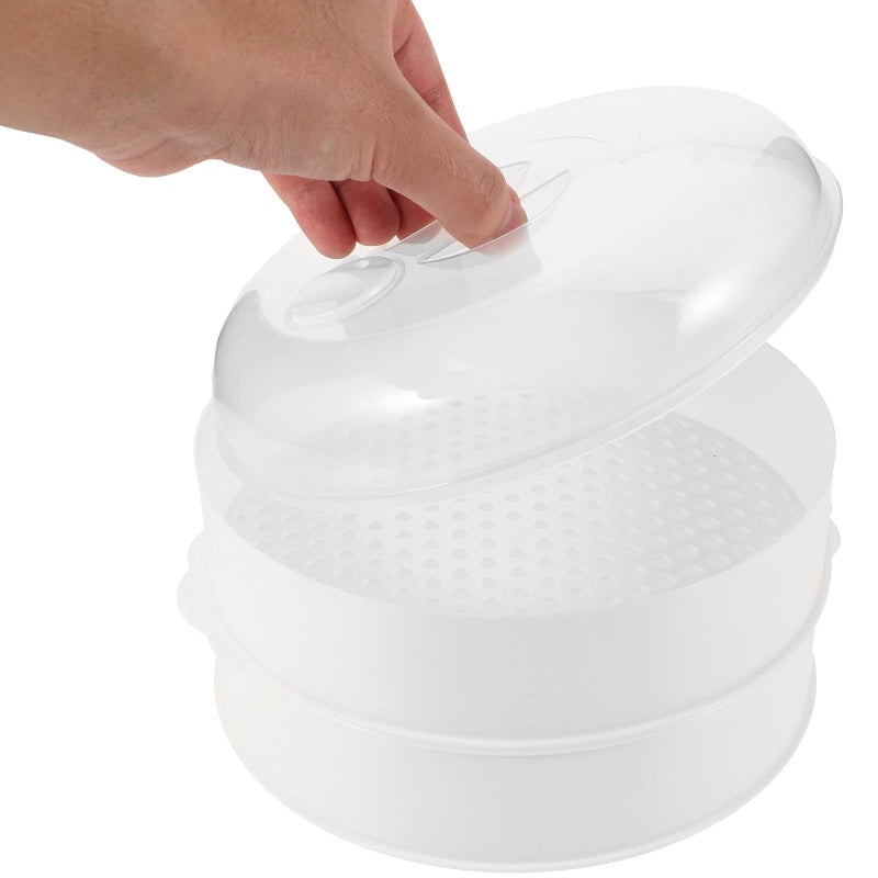 Double Layered Microwave Steamer Basket For Rice Vegetables Dumplings Fish White - Image 5