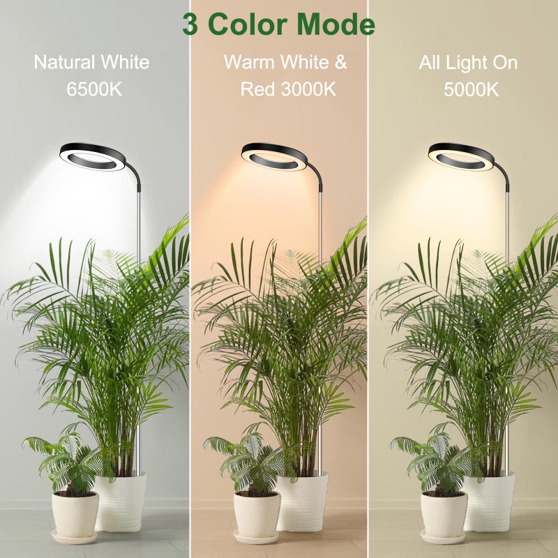 wolezek Grow Lights for Indoor Plants Full Spectrum, 80 LEDs 3 Colors Grow Light, 65in Plant Lights for Indoor Growing with 360Â°Gooseneck, 6/12/16H Timer, 5 Brightness, Height Adjustable, Black Pair - Image 3
