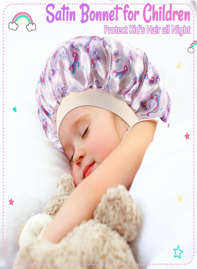 Dyrfolm 5 PCS Kids Satin Bonnet,Soft Silk Bonnet for Sleeping,Kids Bonnets for Girls,Elastic Wide Band Sleeping Cap,Cute Night Hats for Natural Hair Toddler Teens Child(Unicorn-2) - Image 4