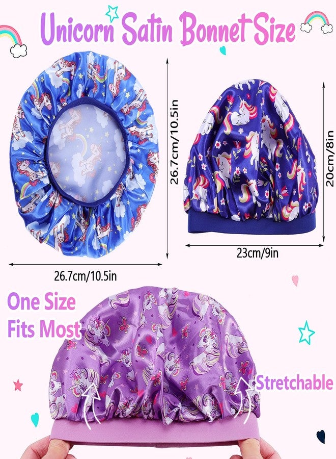 Dyrfolm 5 PCS Kids Satin Bonnet,Soft Silk Bonnet for Sleeping,Kids Bonnets for Girls,Elastic Wide Band Sleeping Cap,Cute Night Hats for Natural Hair Toddler Teens Child(Unicorn-2) - Image 2