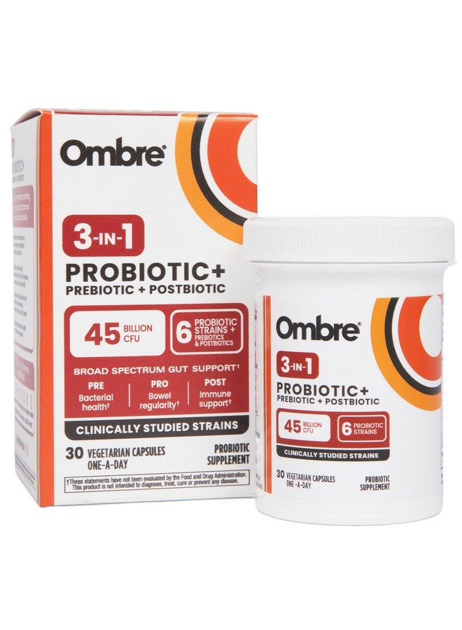 Ombre 3-in-1 Probiotic, Prebiotic and Postbiotic for Digestive Health & Gut Health - 45 Billion CFU - Bloating, Constipation & Gas Relief - Metabolic & Immune Support for Women & Men, 30 Day Supply