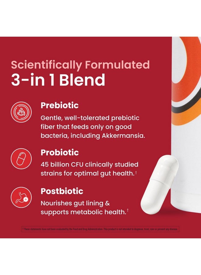 Ombre 3-in-1 Probiotic, Prebiotic and Postbiotic for Digestive Health & Gut Health - 45 Billion CFU - Bloating, Constipation & Gas Relief - Metabolic & Immune Support for Women & Men, 30 Day Supply