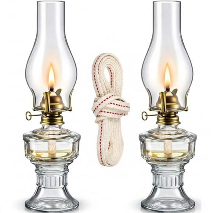 Yexiya 2 Pcs Chamber Oil Lamp Lantern for Indoor Use Large Classic Kerosene Lamp Vintage Glass Kerosene with Adjustable 6.6 ft Extra Oil Wick for Home Tabletop Decor Emergency Lighting(Heart) - Image 1