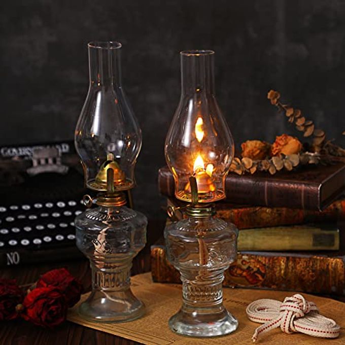 Yexiya 2 Pcs Chamber Oil Lamp Lantern for Indoor Use Large Classic Kerosene Lamp Vintage Glass Kerosene with Adjustable 6.6 ft Extra Oil Wick for Home Tabletop Decor Emergency Lighting(Heart) - Image 3