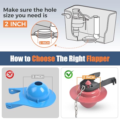 Teviora Universal Toilet Flusher Replacement Kit, Water-Saving & Height Adjustable Fill Valve, 2-Inch Flapper, Quiet & Anti-Siphon Toilet Repair Kit Inside Tank, Easy to Install (Red, 1-Pack) - Image 5