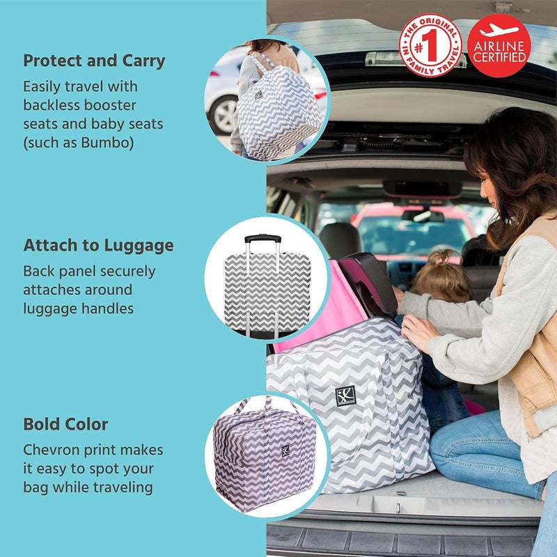 J.L. Childress Go-Go Travel Bag for Kids Backless Booster Seat - Compact Carrier for Airplane & Air Travel, For Toddler Backless Booster Car Seats, Also Fits Compact Strollers like GB Pocket - Chevron - Image 2