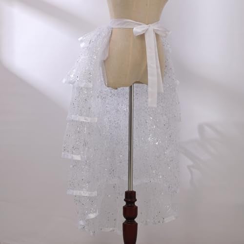 GRACEART Steampunk Sparkle Sequin Tulle Tutu Bustle Skirts 6 Layer Overskirt Tie-on Belt - Image 4