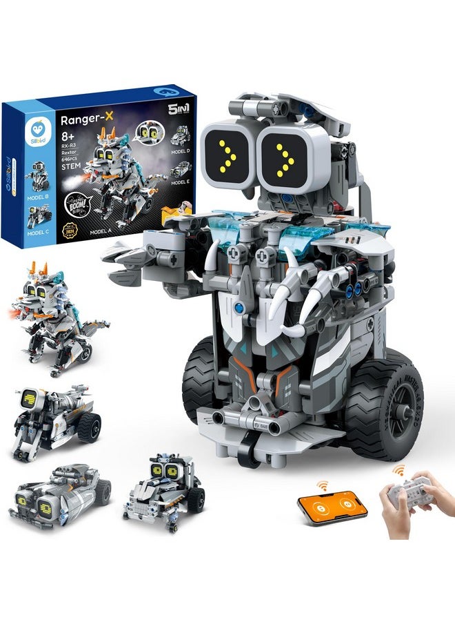 Sillbird Sillbird Building Robot Dinosaur Kit with Remote Control Christmas Stem Gifts for Boys Age 8-12, Build Coding Robotic Toys for Kids Birthday, 5 in 1 Buildable Set with 646 Pieces  - Image 1