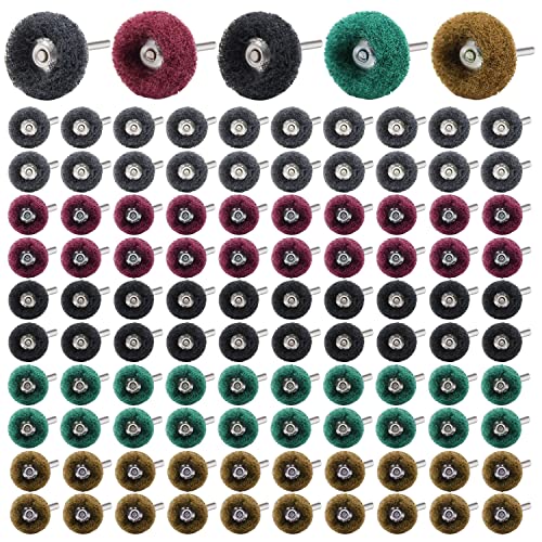Mdvora 100pcs Abrasive Wheel, 1" Buffing Polishing Wheels, Metal Polishing Compound for Rotary Tools-1/8(3mm) Shank, 120 Grit, 180 Grit, 320 Grit, 400 Grit, 600 Grit - Image 1