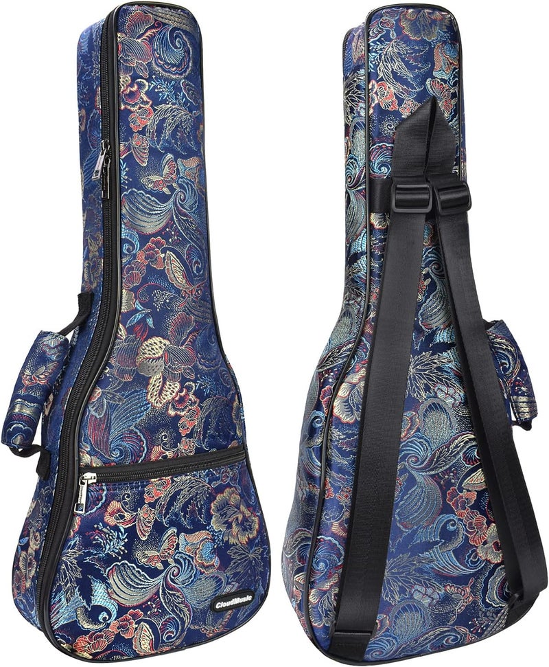 CLOUDMUSIC Ukulele Case Gig Bag Padded Backpack For Soprano 21" Inch(Soprano,Embroider Peacock Flowers Blue) - Image 1