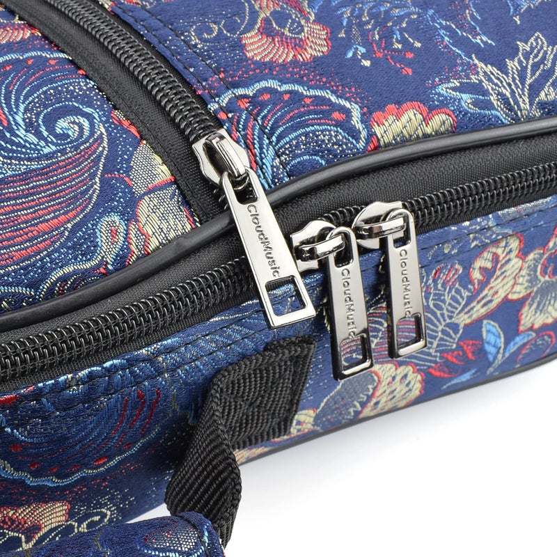 CLOUDMUSIC Ukulele Case Gig Bag Padded Backpack For Soprano 21" Inch(Soprano,Embroider Peacock Flowers Blue) - Image 3