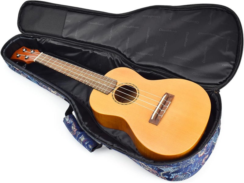 CLOUDMUSIC Ukulele Case Gig Bag Padded Backpack For Soprano 21" Inch(Soprano,Embroider Peacock Flowers Blue) - Image 5