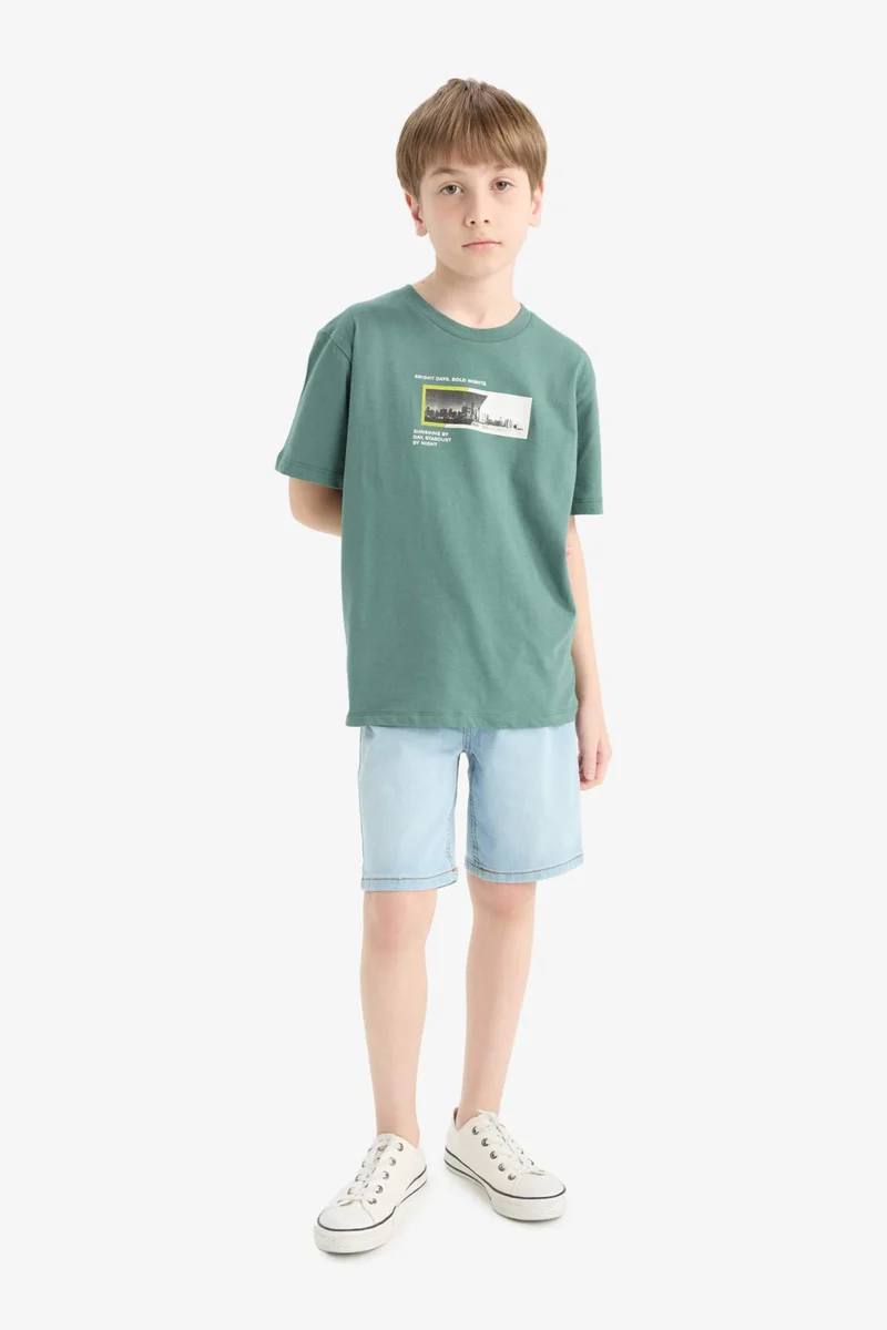 ديفاكتو Boy Crew Neck Printed Short Sleeve T-Shirt
