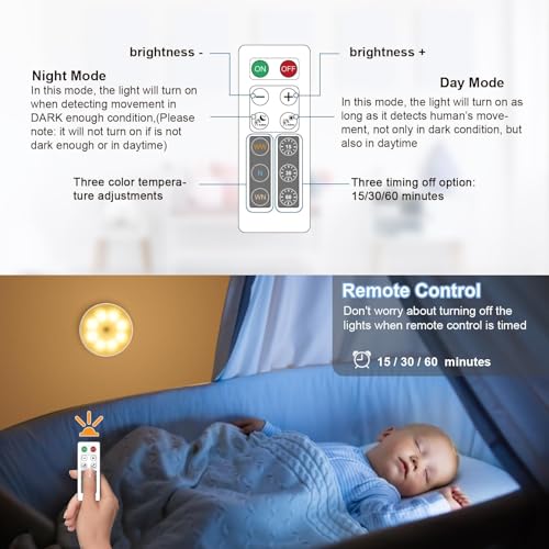 Electight 6 Pack Under Cabinet Lights [with Remote], 16 LEDs Wireless Motion Sensor Light Puck Light, 3 Color Temps Dimmable 3000-6000K, Rechargeable Closet Lights for Cabinet, Closet, Kitchen, Hallway, Stairs - Image 3