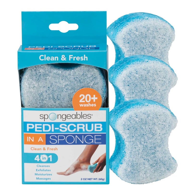 Spongables Pedi Scrub Foot Exfoliating 20+ Wash Sponge, Clean & Fresh, 3 Count