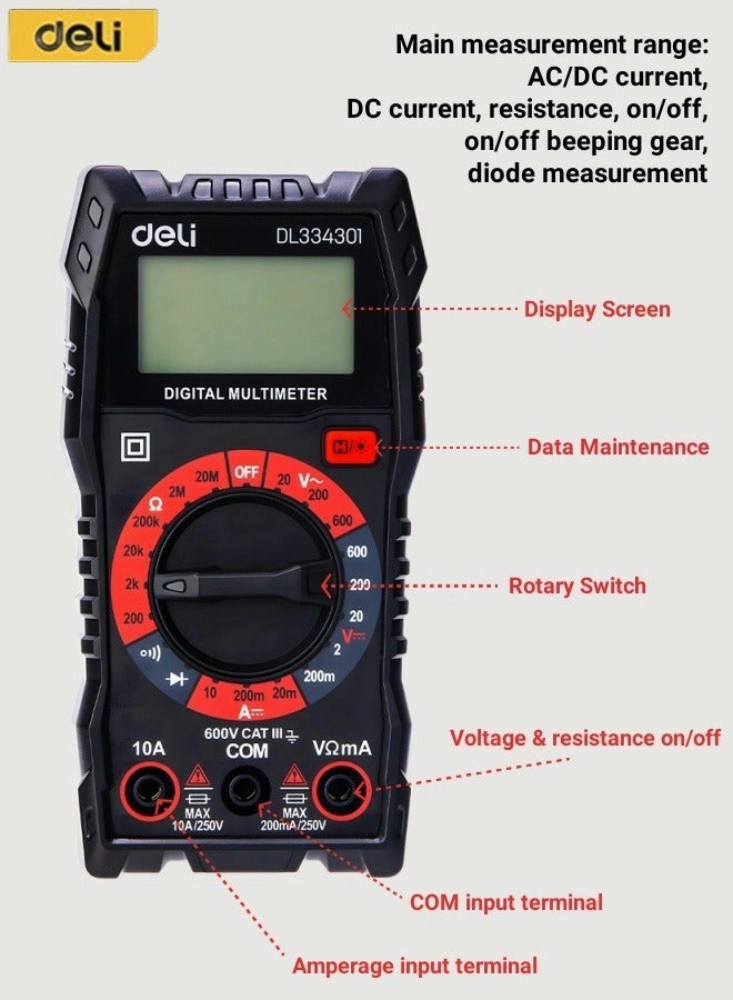 Digital Multimeter with Testing AC and DC Voltage and DC Current and Resistance Function Zero-Point Auto-Correct and Data Retention and Low Voltage Indication and Automatic Shutdown