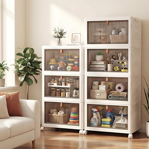LDQ 4 Tier 136QT Foldable Storage Bins with Lids, Stackable Plastic Organizer Cabinet with Wheels, Multi-Purpose Containers for Living Room, Bathroom, Office & Dorm - Image 5