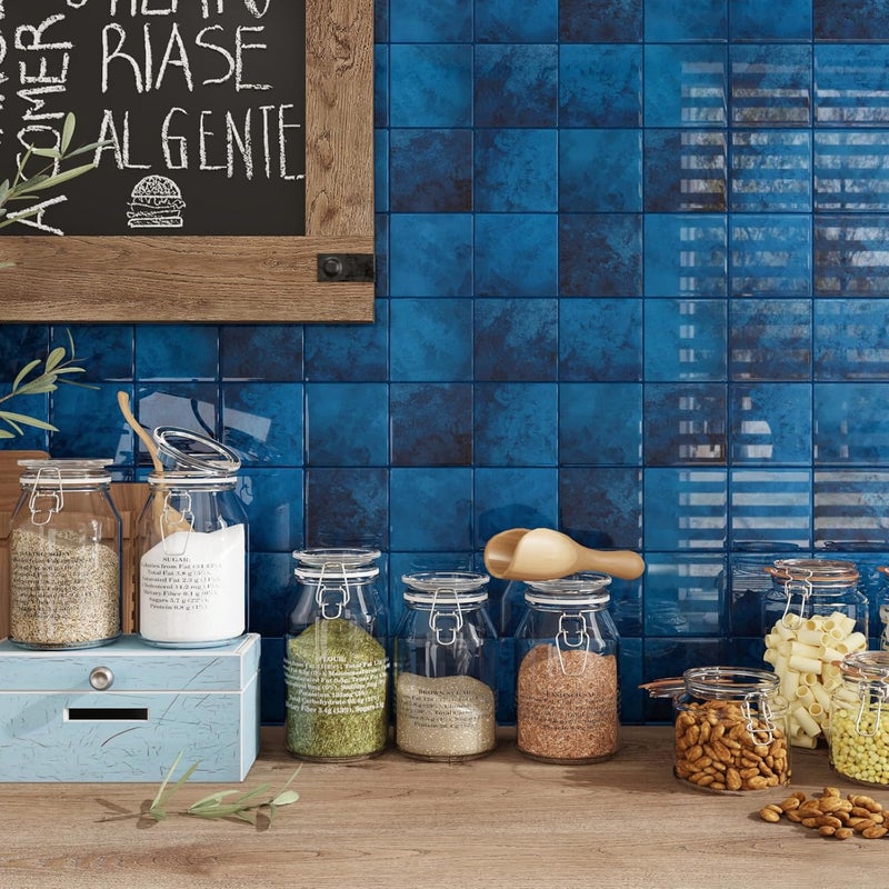 CRE8TIVE 4 Sheets Dark Blue Peel and Stick Backsplash for Kitchen, Square Tiles Kitchen Backsplash Peel and Stick, 12"x12" Self Adhesive Waterproof Wall Tiles for Bathroom, Laundry Room, Living Room - Image 3