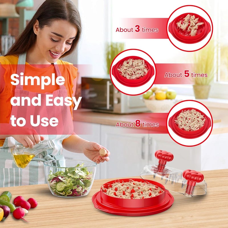 Beiyunee Chicken Shredder Tool Twist Large - 10'' Pro Meat Shredders for Chicken Breast,Visible Kitchen Gadgets Grinder Machine with Brush,Strong Anti-Slip Strip,Ergonomic Handle,BPA Free (Red) - Image 3