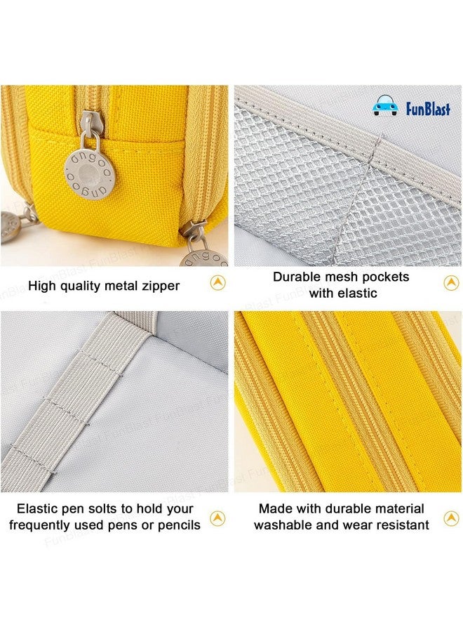 فنبلاست حقيبة أقلام فن بلاست للبنات والأولاد - حقيبة أقلام كبيرة السعة، حقائب أقلام متعددة الأغراض بسحاب، حقيبة أنيقة لطلاب المدارس والجامعات، حقيبة لتنظيم القرطاسية (أصفر) - Image 4