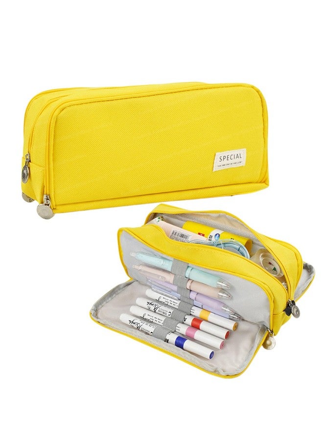 فنبلاست حقيبة أقلام فن بلاست للبنات والأولاد - حقيبة أقلام كبيرة السعة، حقائب أقلام متعددة الأغراض بسحاب، حقيبة أنيقة لطلاب المدارس والجامعات، حقيبة لتنظيم القرطاسية (أصفر) - Image 1