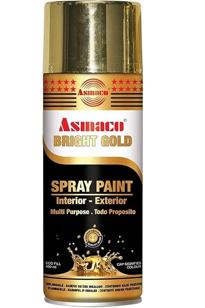 Asmaco Spray Paint Quick Drying Smooth High Gloss Interior Exterior Wood Plastic Metal Automotive Non fading 400ML (Bright Gold) - Image 1