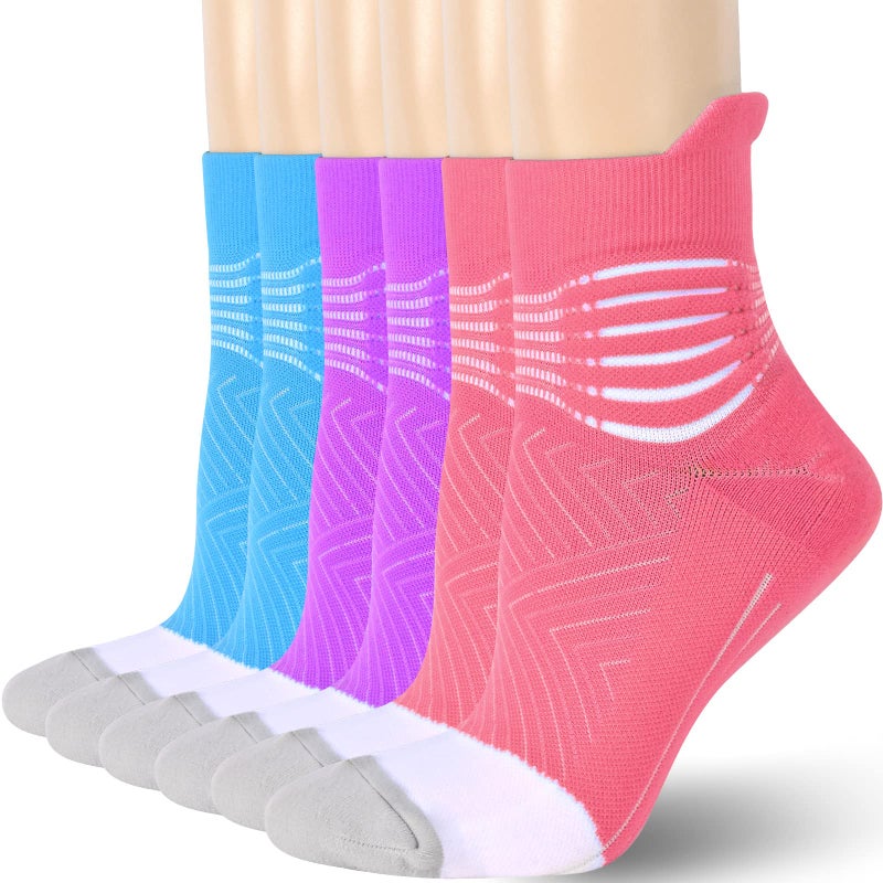 IRAMY Compression Ankle Support Running Socks Women Coolmax Wicking 3 Pairs Quarter Athletic Cushioned Plantar Fasciitis Socks - Image 1