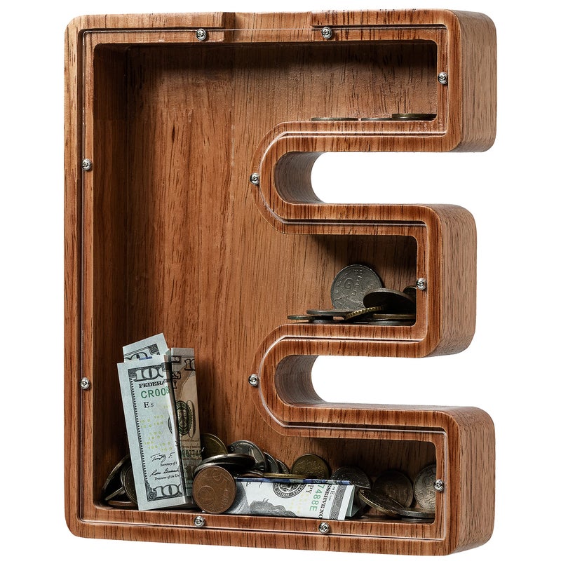 ladenk Piggy Bank for Kids Boys Girls, Wooden Large Letter Piggy Bank Alphabet Money Bank with Initial E, Coin Bank Fun Gifts for Birthday, Christmas, Festival, Baby Shower - Image 1