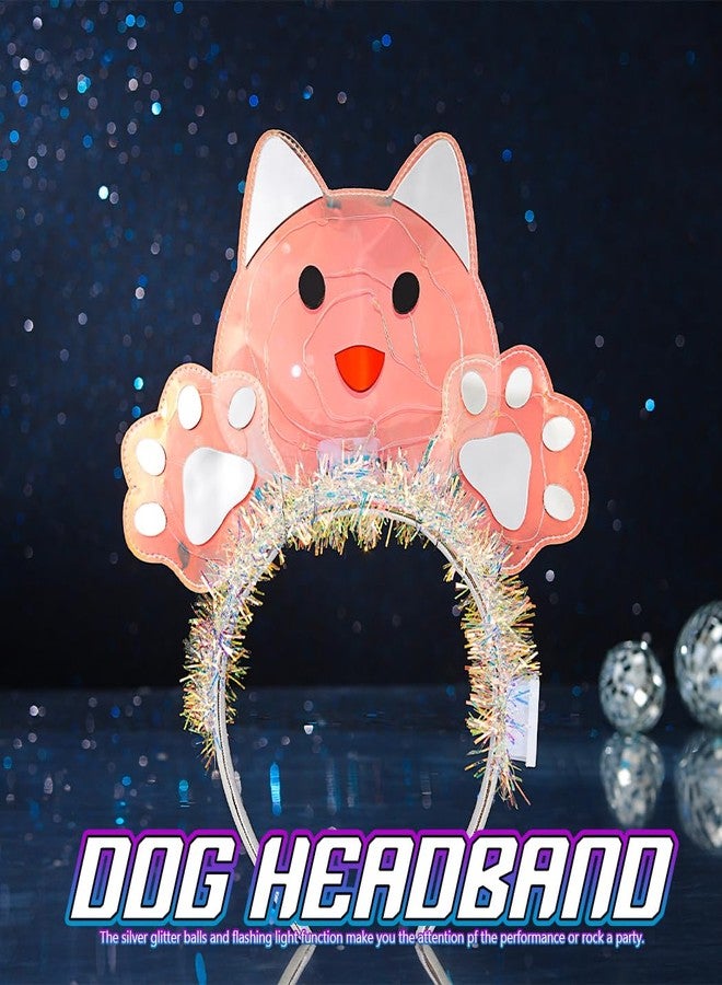 GENBREE Light Up Animal Headband Glowing Cat Hair Band Led Fox Headpiece Dog Festival Party Costume Hair Accessories for Women (C-Dog, One Size) - Image 3