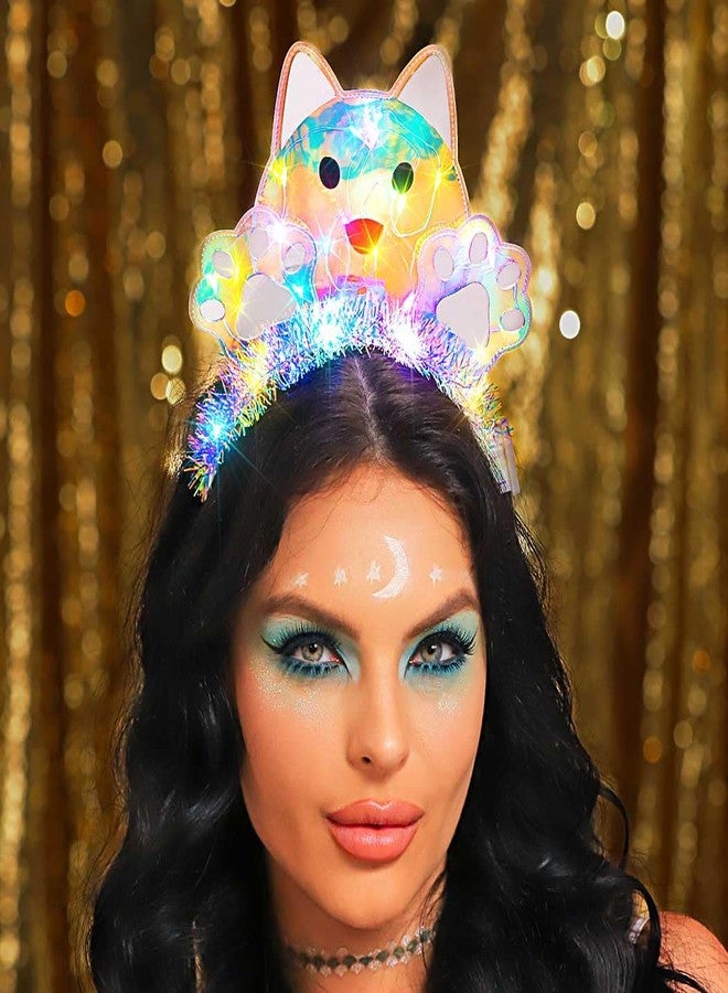 GENBREE Light Up Animal Headband Glowing Cat Hair Band Led Fox Headpiece Dog Festival Party Costume Hair Accessories for Women (C-Dog, One Size) - Image 2