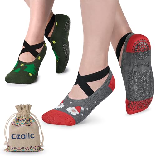 Ozaiic Yoga Socks Christmas Socks for Women Non-Slip Grips & Straps, Ideal for Pilates, Christmas Gifts, Pure Barre, Ballet, Dance, Barefoot Workout - Image 1