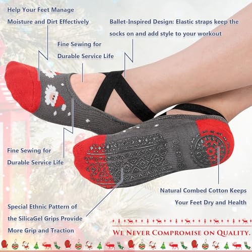 Ozaiic Yoga Socks Christmas Socks for Women Non-Slip Grips & Straps, Ideal for Pilates, Christmas Gifts, Pure Barre, Ballet, Dance, Barefoot Workout - Image 2
