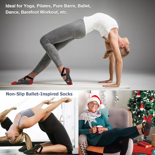 Ozaiic Yoga Socks Christmas Socks for Women Non-Slip Grips & Straps, Ideal for Pilates, Christmas Gifts, Pure Barre, Ballet, Dance, Barefoot Workout - Image 4