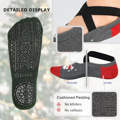 Ozaiic Yoga Socks Christmas Socks for Women Non-Slip Grips & Straps, Ideal for Pilates, Christmas Gifts, Pure Barre, Ballet, Dance, Barefoot Workout - Image 3