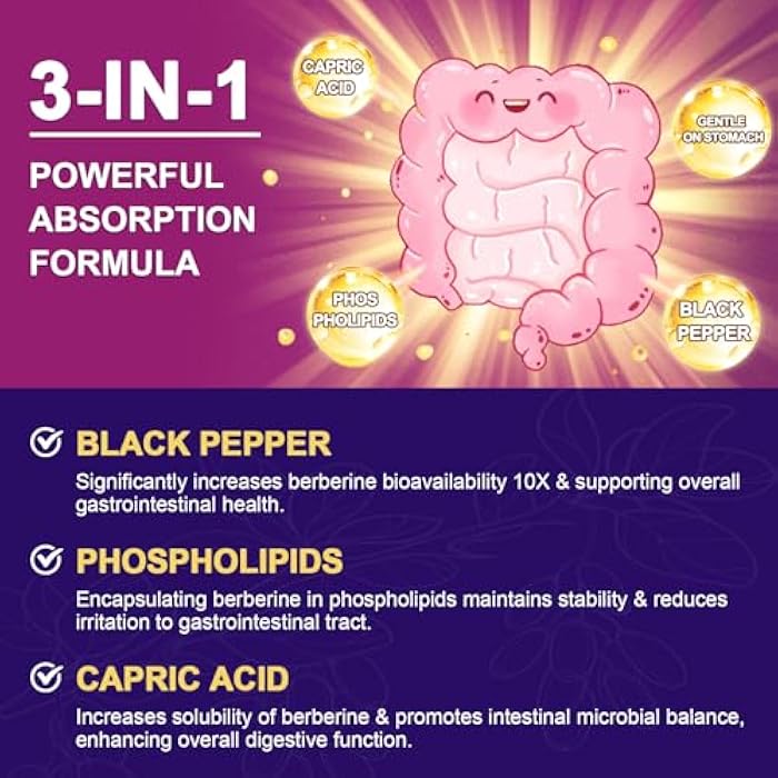 ZEBORA Premium Berberine HCL Supplement 1200 mg, Berberine GLP-1 Support with Ceylon Cinnamon, ALA & Capric Acid, Supports Immune & Antioxidant, Non-GMO, 120 Capsules - Image 5