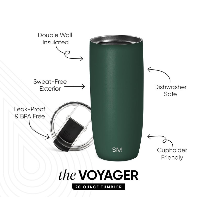 Simple Modern Voyager Tumbler with Flip Lid | Travel Coffee Mug | Insulated Stainless Steel Cold Brew Iced or Hot Coffee Cup | Gifts for Women Men Her Him | 20oz, Forest - Image 2