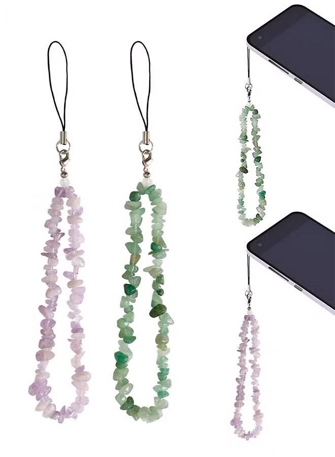 2 pieces women's mobile phone charms/chain straps, handmade good luck gemstone phone case lanyard wristband, keychain natural gemstone charm - Image 1