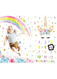 KASTWAVE Baby Monthly Milestone Blanket, Cute Unicorn Design, 60” × 40” Soft Fleece Photography Background Blanket Weekly Monthly Girls Infant Quilt Newborn Birthday  - Image 1