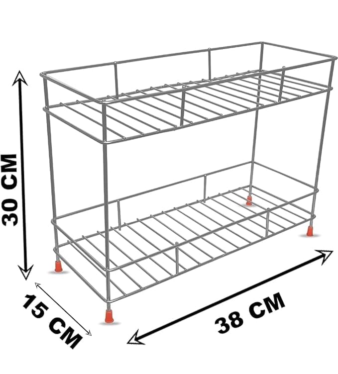 Cri8Hub Heavy Stainless Steel Kitchen Rack, Kitchen Organizer and Space Saver, Counter top Stand 2-Tier Trolley Basket for Boxes Utensils Dishes Plates for Home(Spice Rack), Free Standing, Step Shelf - Image 4