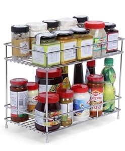 Cri8Hub Heavy Stainless Steel Kitchen Rack, Kitchen Organizer and Space Saver, Counter top Stand 2-Tier Trolley Basket for Boxes Utensils Dishes Plates for Home(Spice Rack), Free Standing, Step Shelf - Image 2